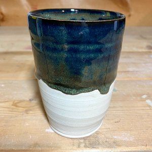 Handmade Antique Blue Jean Drip and White Cup